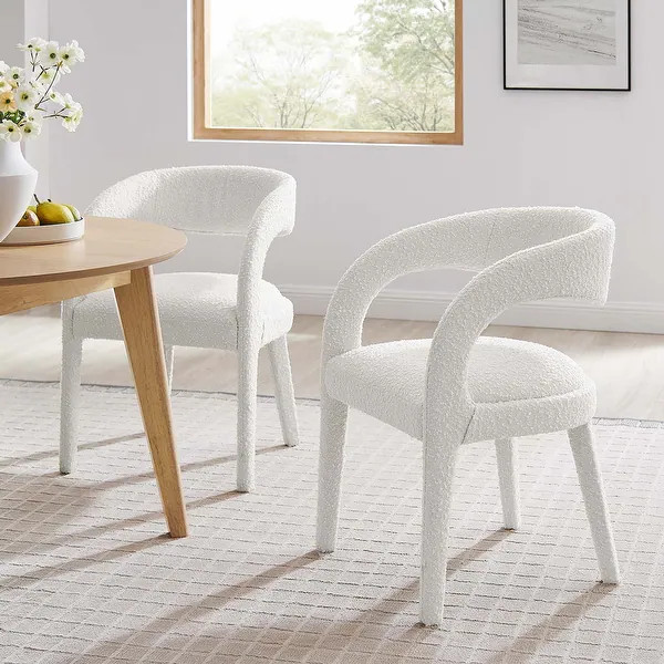 Pinnacle Boucle Upholstered Dining Chair Set of Two - Bed Bath & Beyond - 38977847 | Bed Bath & Beyond