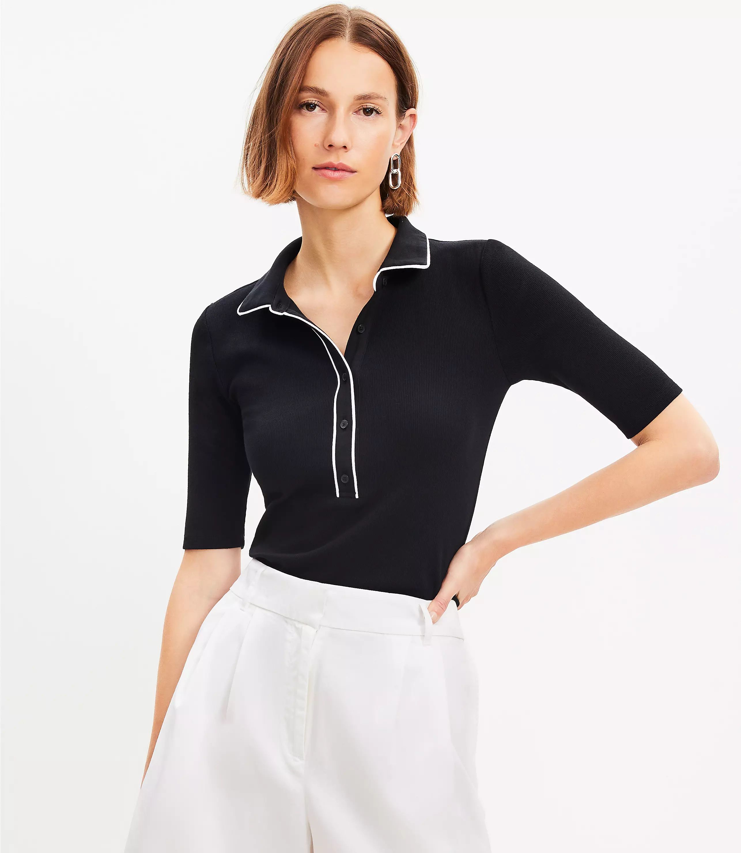 Ribbed Polo Top | LOFT