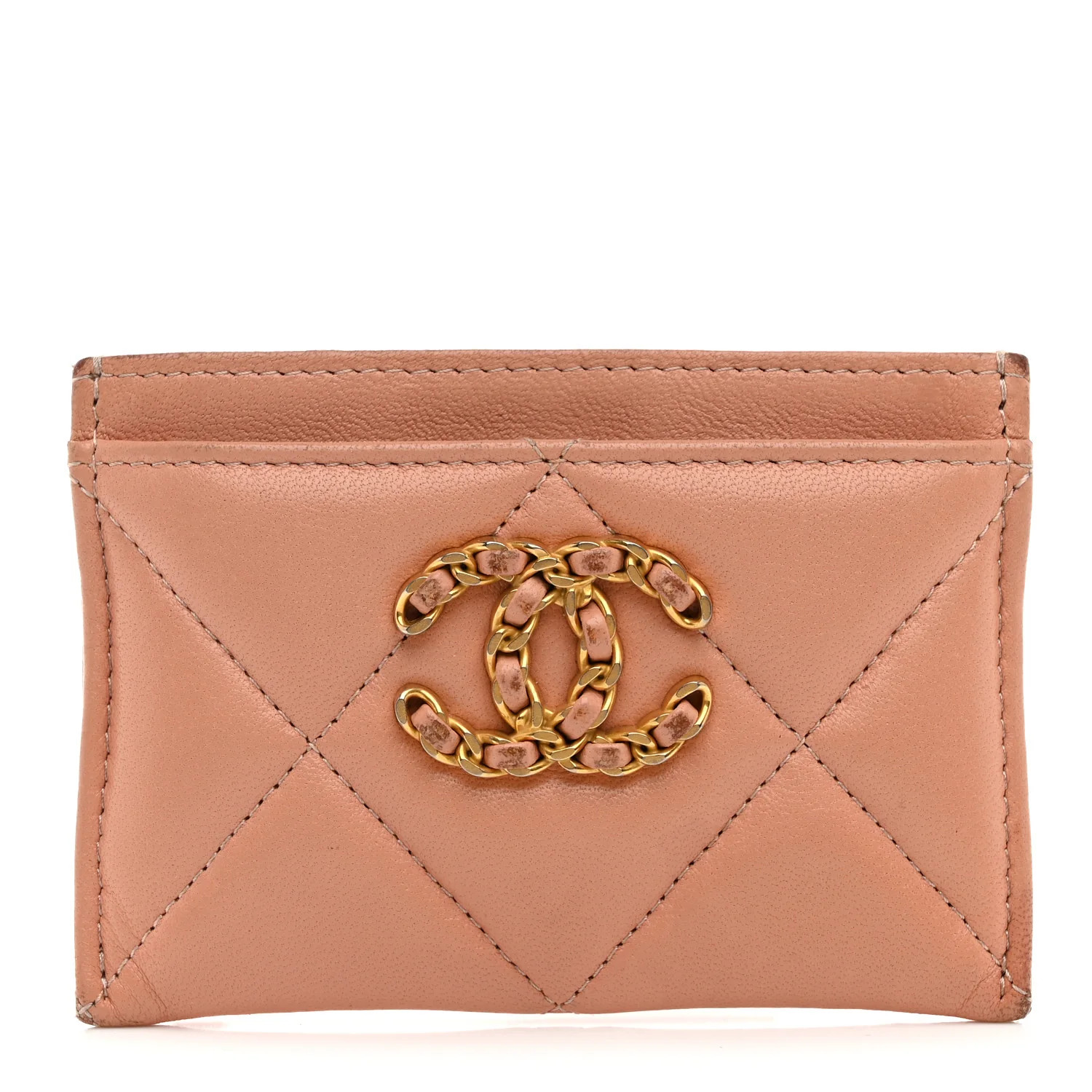 Lambskin Quilted Chanel 19 Card Holder Brown | FASHIONPHILE (US)