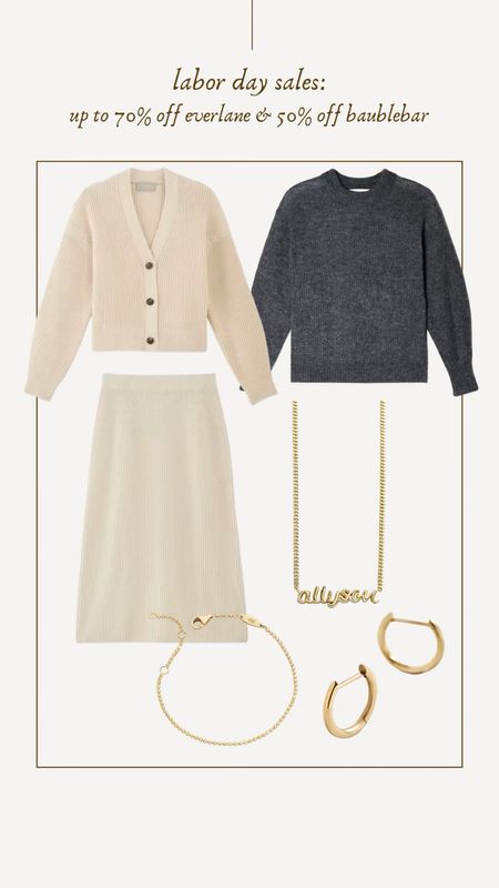 Everlane & Baublebar Labor Day Sale! Fall favorites. Gold jewelry. Cardigan. Knit skirt. Fall outfit inspo. 

#LTKSeasonal #LTKFind #LTKSale
