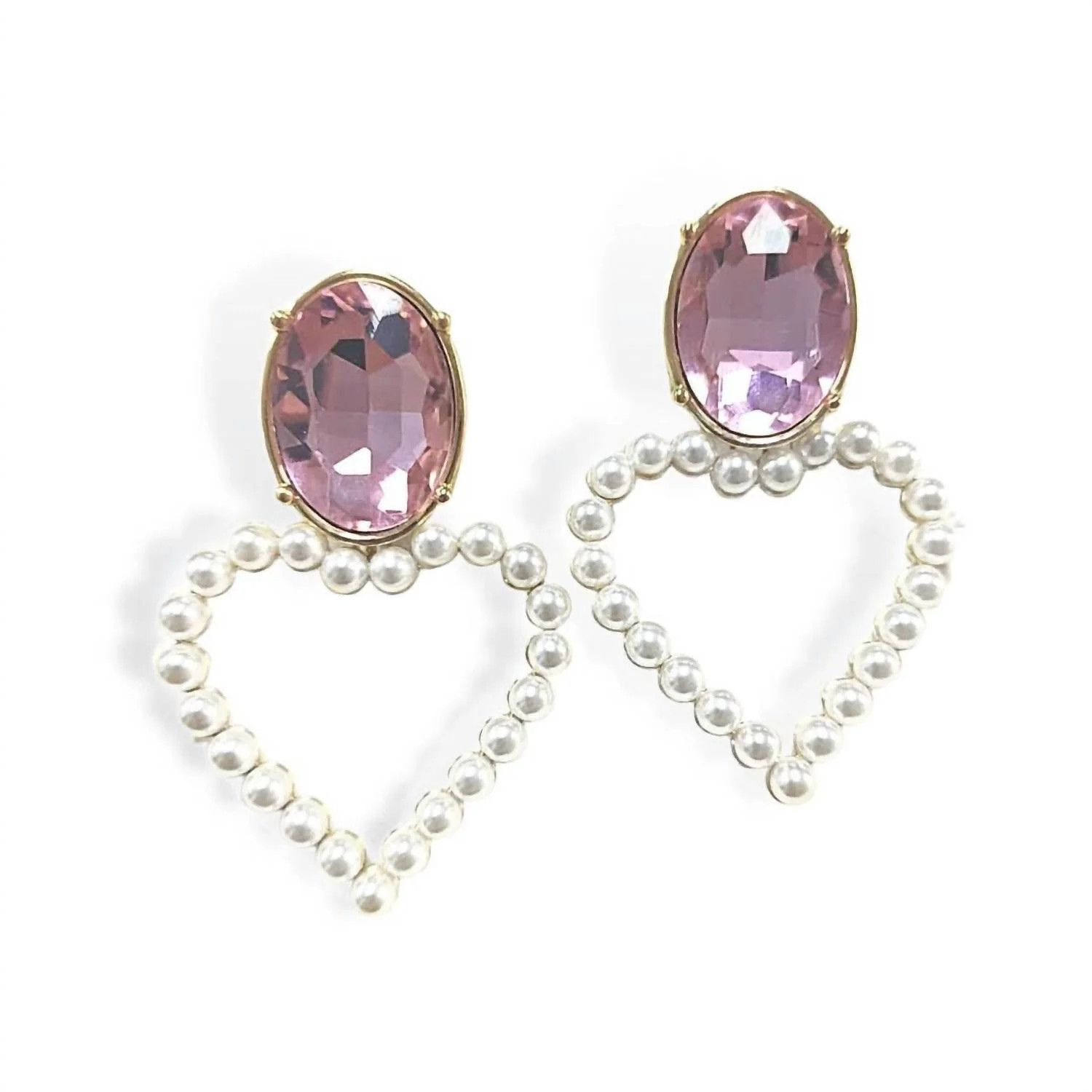 Women's Jewel & Pearl Heart Earring In Blush Pink | Shop Simon