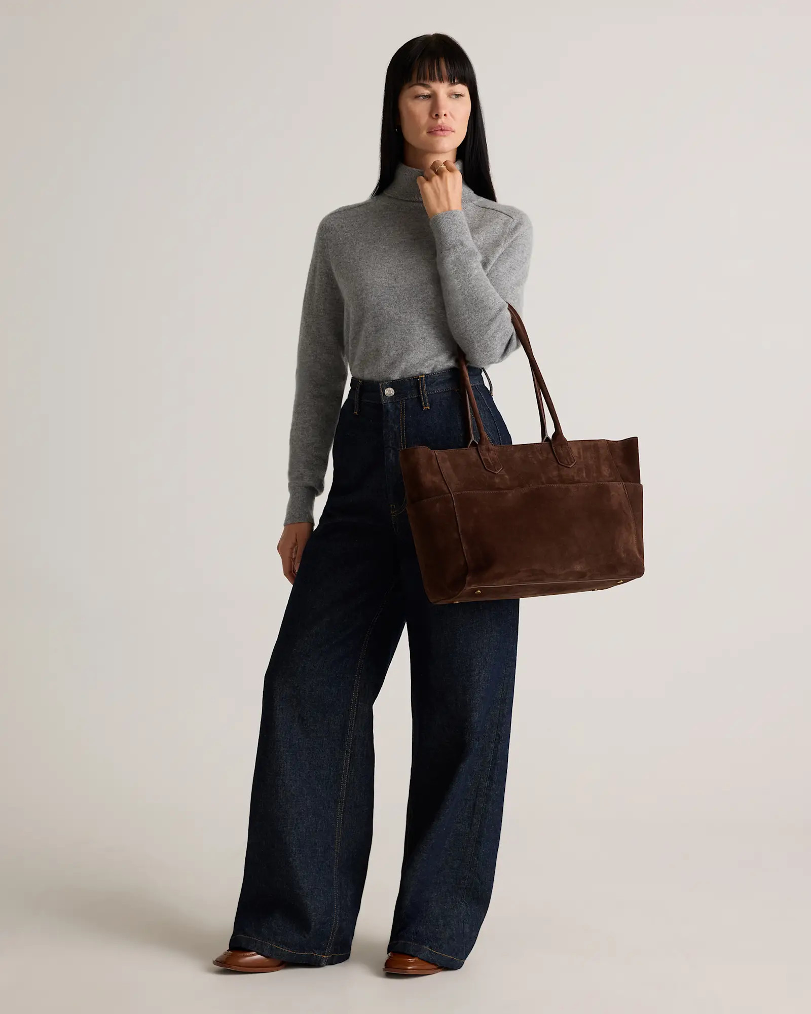 Italian Suede Shopper Tote in Chocolate Brown | Quince