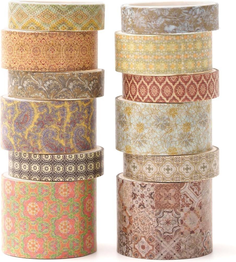 12 Rolls Exotic Charm Washi Tape Set Floral Arts Adhesive Tapes Geometric Garden Decorative Maski... | Amazon (US)
