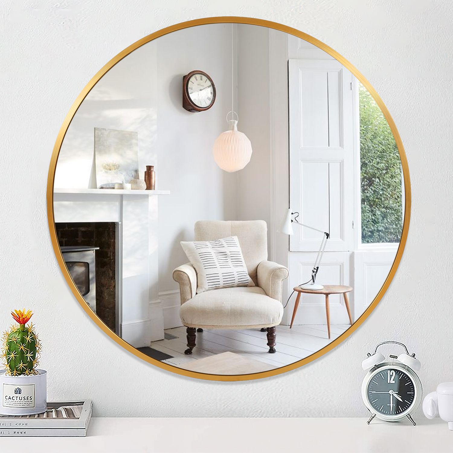 PexFix 36'' Round Mirror Metal Frame Circle Mirror Wall Mounted Vanity Mirror for Bedroom Bathroo... | Walmart (US)