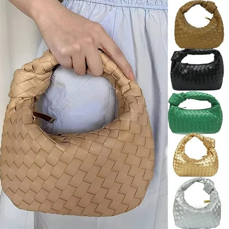 Leather Woven Bag for Women, Woven Knot Clutch Bag, Dumpling Bag Hobo Bag, Vegan Leather Top Handle Bag/Black | Walmart (US)