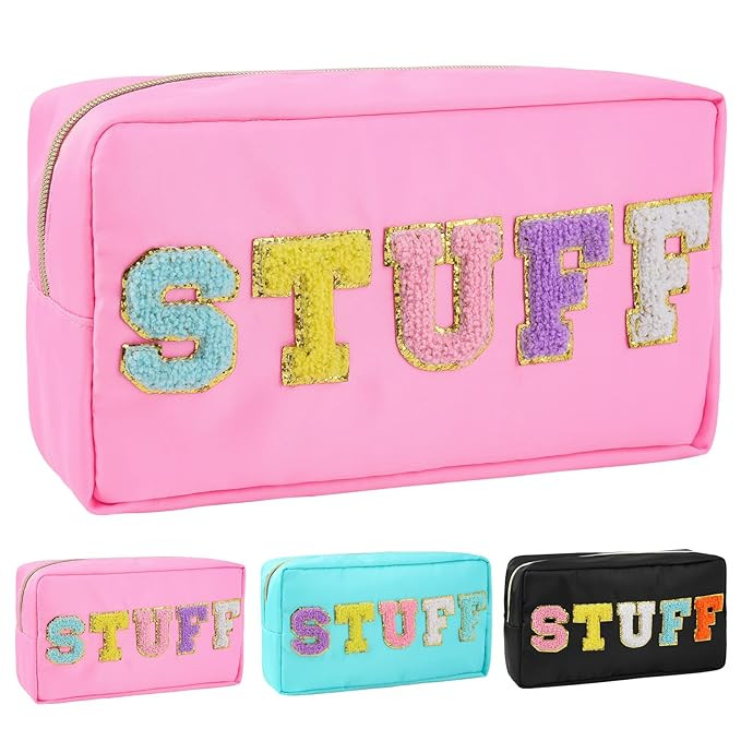 SOIDRAM Preppy Makeup Bag Nylon Cosmetic Bag Pink Stuff Makeup Pouch for Women Girls Travel Toile... | Amazon (US)