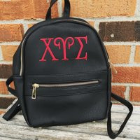 Greek Letter Embroidered Vegan Leather Small Backpack | Faux College Gifts Trendy Purse Sorority Sis | Etsy (US)