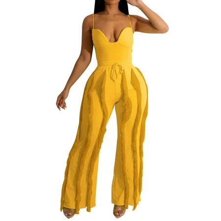Women Spring Outfit Women Spring Outfit Clothing Set Female Round Neck Sleeveless Tops Pants Sets Casual Pant Style S_397 Women s Tracksuits Yellow M | Walmart (US)