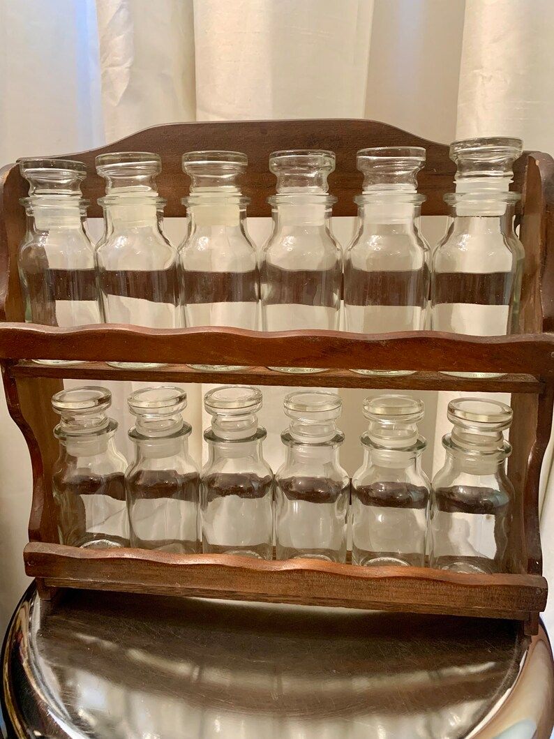Apothecary Glass Vials With Rack Spice Rack With Vials Wooden Hanging Spice Rack Never Used Glass... | Etsy (CAD)
