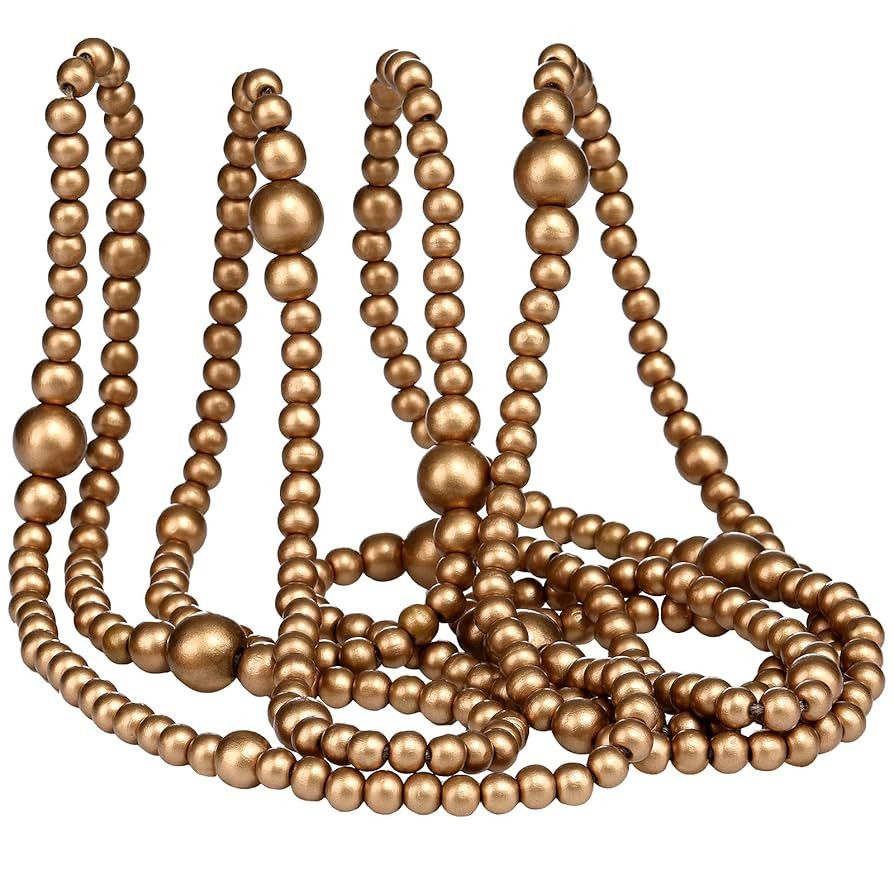 12 Feet Christmas Wooden Beads Garland Round Craft Farmhouse Vintage Wood Bead Garlands for Xmas ... | Amazon (US)