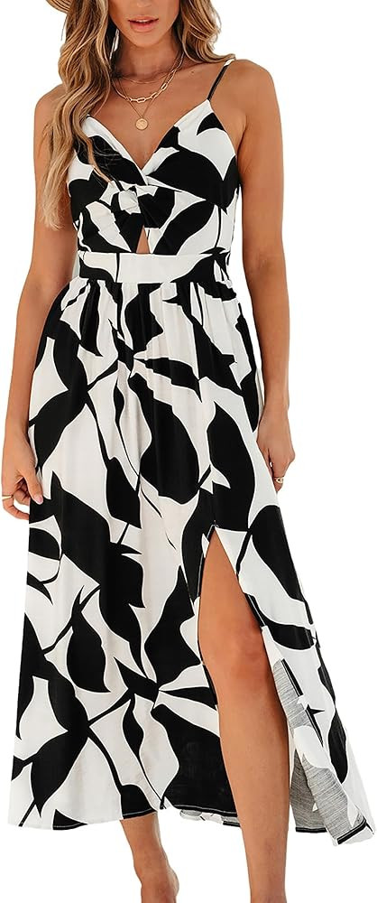 CUPSHE Women's Maxi Dress Floral Print Twisted V Neck Sleeveless Long Dress Summer Casual Dress | Amazon (US)