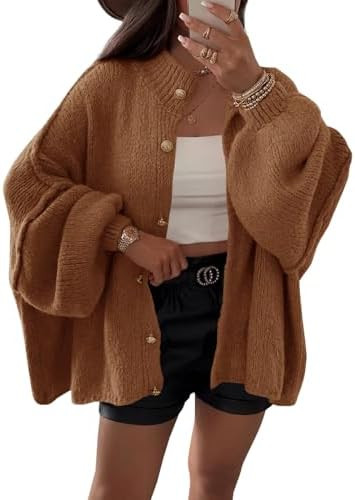 Saodimallsu Womens Oversized Cardigans Long Lantern Sleeve Button Down Chunky Knit Loose Fall Swe... | Amazon (US)