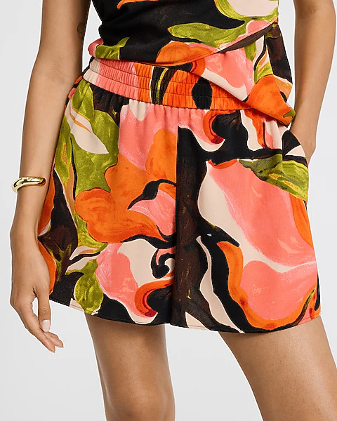 Printed High Waisted Pull On Shorts | Express