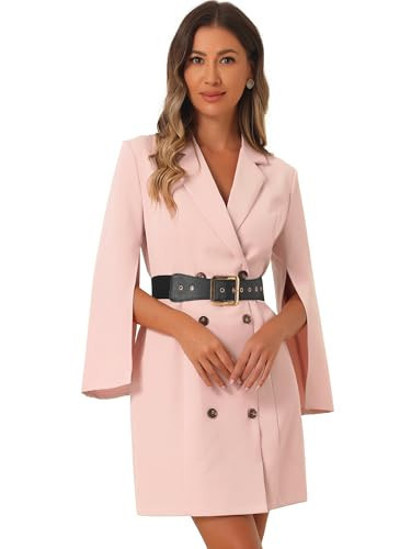Allegra K Women's Work Dresses Business Slit Sleeve Belted Double Breasted Blazer Dress Large Pink | Amazon (US)