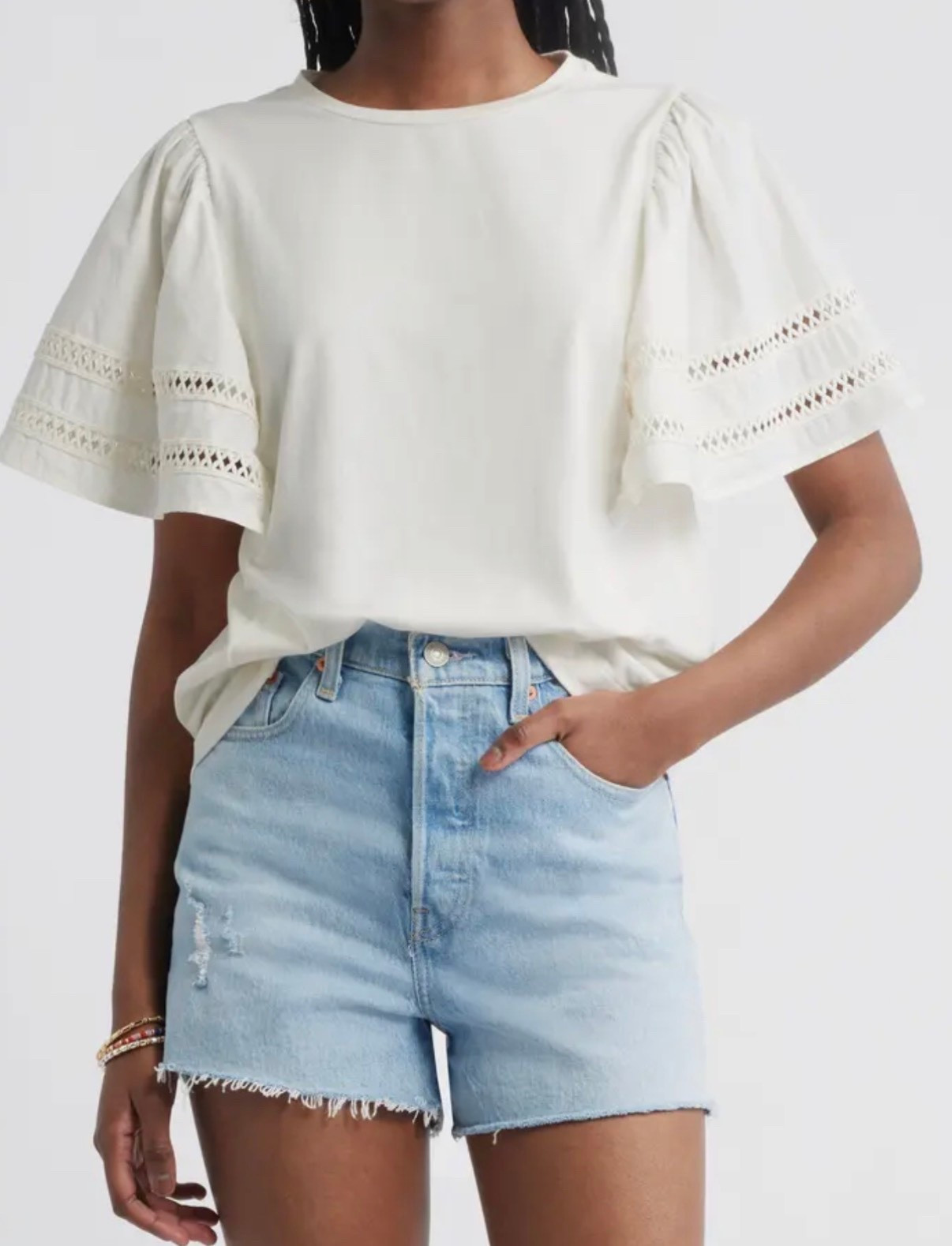 White top
Jean shorts
Denim shorts 

#LTKSeasonal