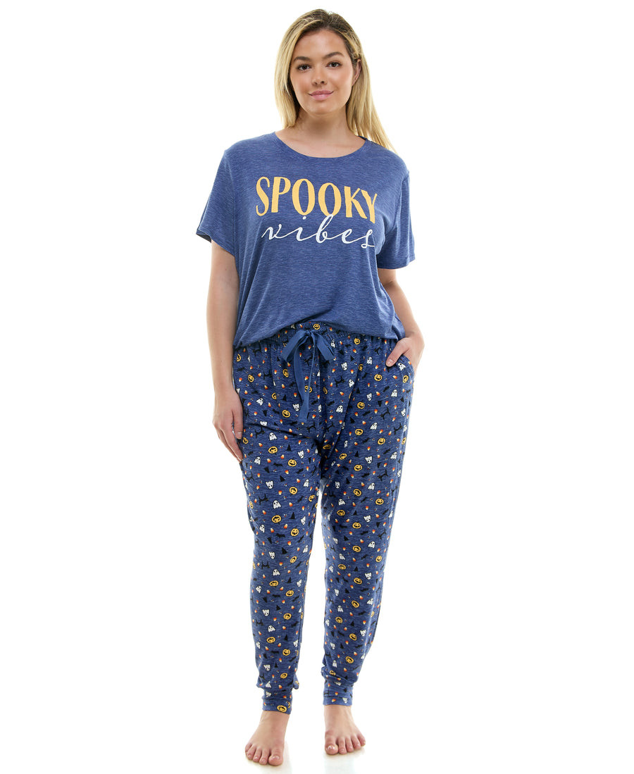 Jaclyn Short Sleeve Crew Neck & Jogger Halloween Pajama Set | Walmart (US)