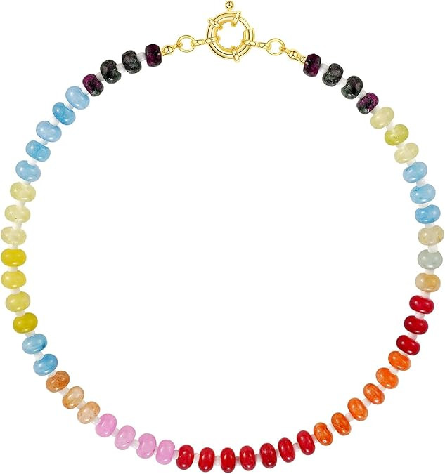 Beaded Gemstone Necklace for Women Boho Colorful Natural Stone Bead Necklaces | Amazon (US)