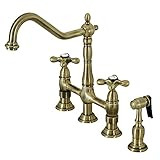 Kingston Brass KS1273AXBS Heritage 8-Inch Kitchen Bridge Faucet with Brass Sprayer, Antique Brass, 8 | Amazon (US)