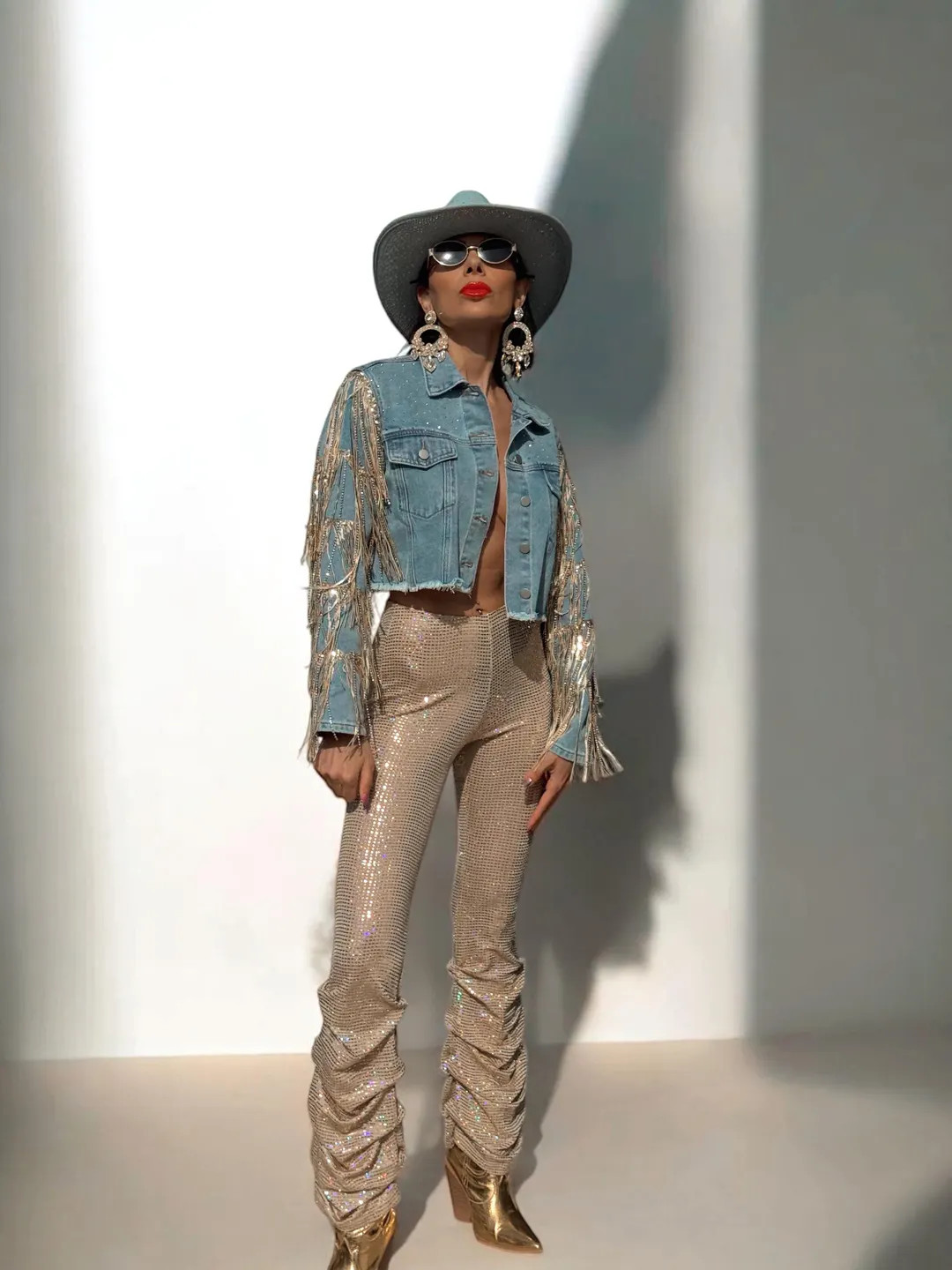 Gold Holographic Disco Pants: Western Cowgirl Festival Outfit - Etsy | Etsy (US)