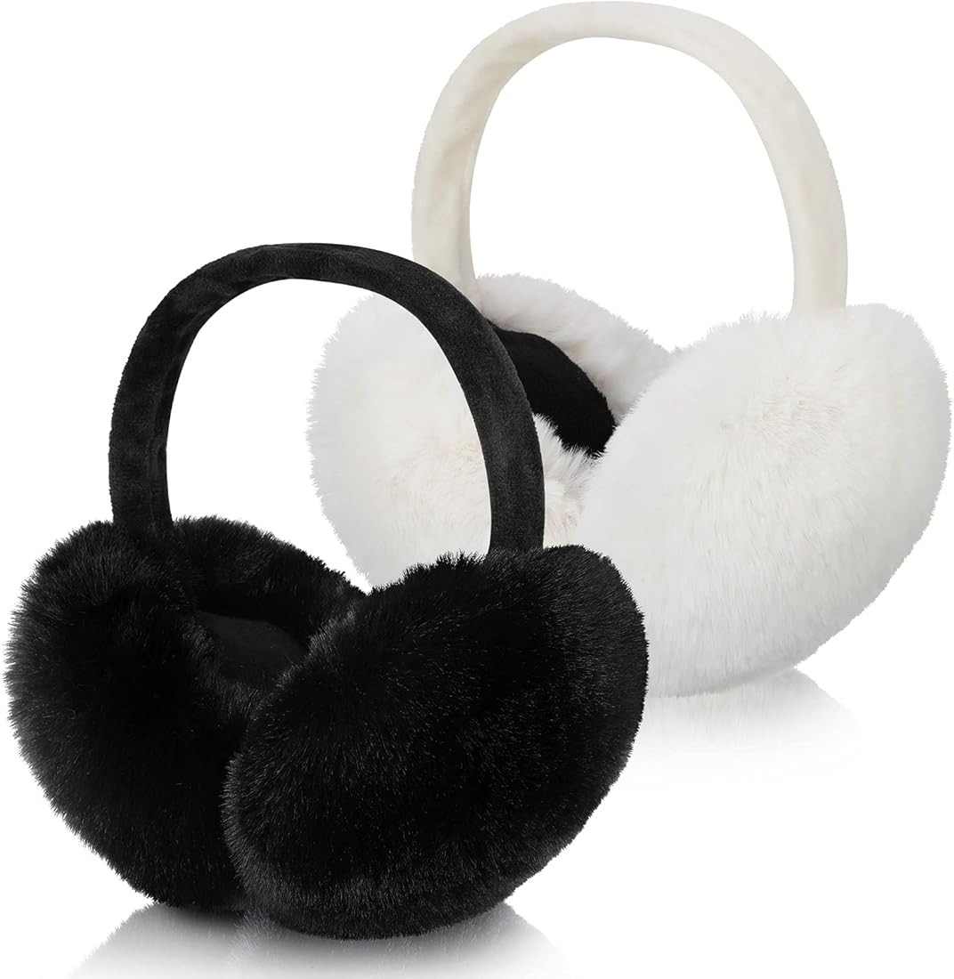 SATINIOR 2 Pieces Ear Muffs for Winter Women Fuzzy Faux Fur Ear Warmers Ear Cover Cute Foldable O... | Amazon (US)