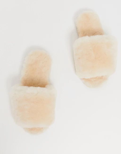 ASOS DESIGN Nola premium sheepskin slippers in beige | ASOS UK