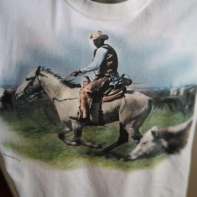 XL Men's Vintage T-shirt Anvil Cowboy Horse Graphic 100% Cotton Western Art Tee | eBay US