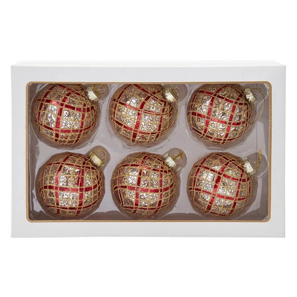 Glass Plaid 6 Piece Ball Ornament Set (Set of 6) | Wayfair North America
