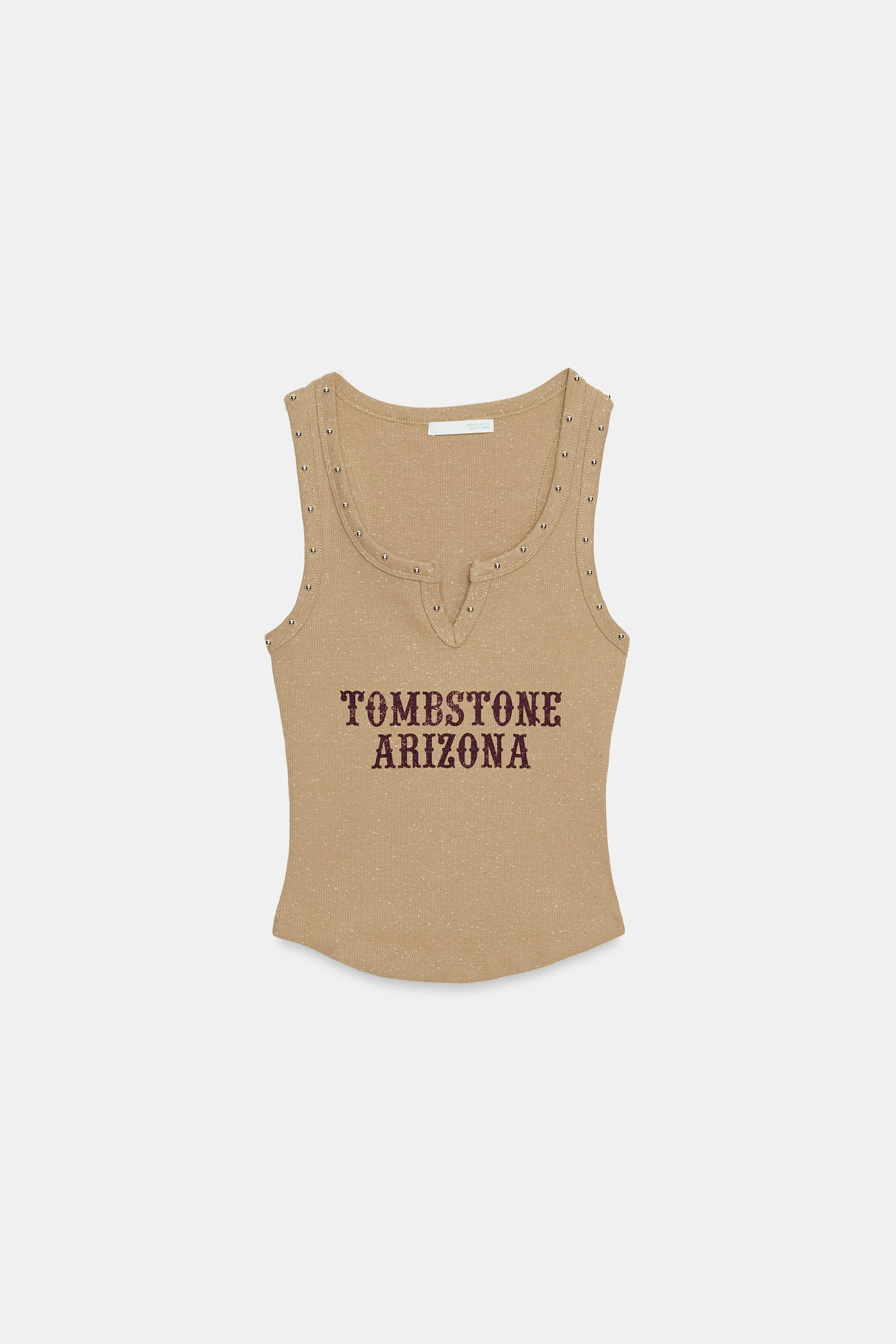 T-SHIRT WITH STUDS AND SLOGAN | Zara UK