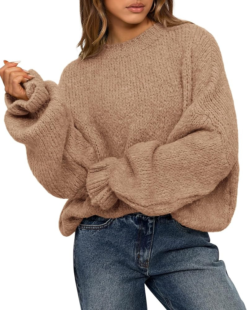 BTFBM Women's Oversized Sweater Crewneck 2025 Fall Winter Long Sleeve Fuzzy Warm Knit Pullover Sw... | Amazon (US)