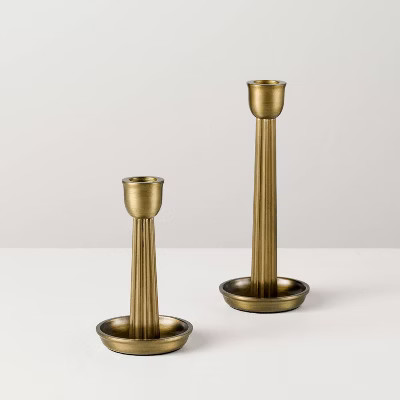 2pk Brass Ribbed Candle Holders - Hearth & Hand™ with Magnolia | Target