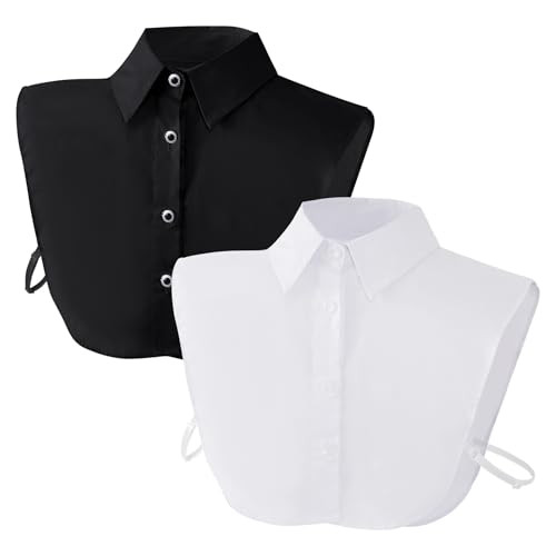 Haakong 2 Pcs Fake Collar Detachable Dickey Collar Faux False Collar Half Shirt Collars Tops for Women Graduation Daily(Black and White) | Amazon (US)
