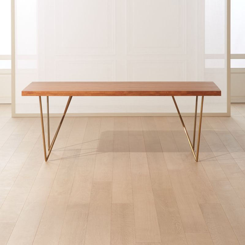 Dylan Brass Medium Acacia Table 36"x80" + Reviews | CB2 | CB2