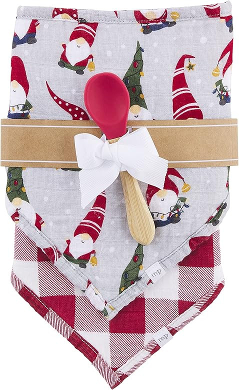 Mud Pie Muslin Christmas Bib and Spoon Set, Reindeer/Santa | Amazon (US)