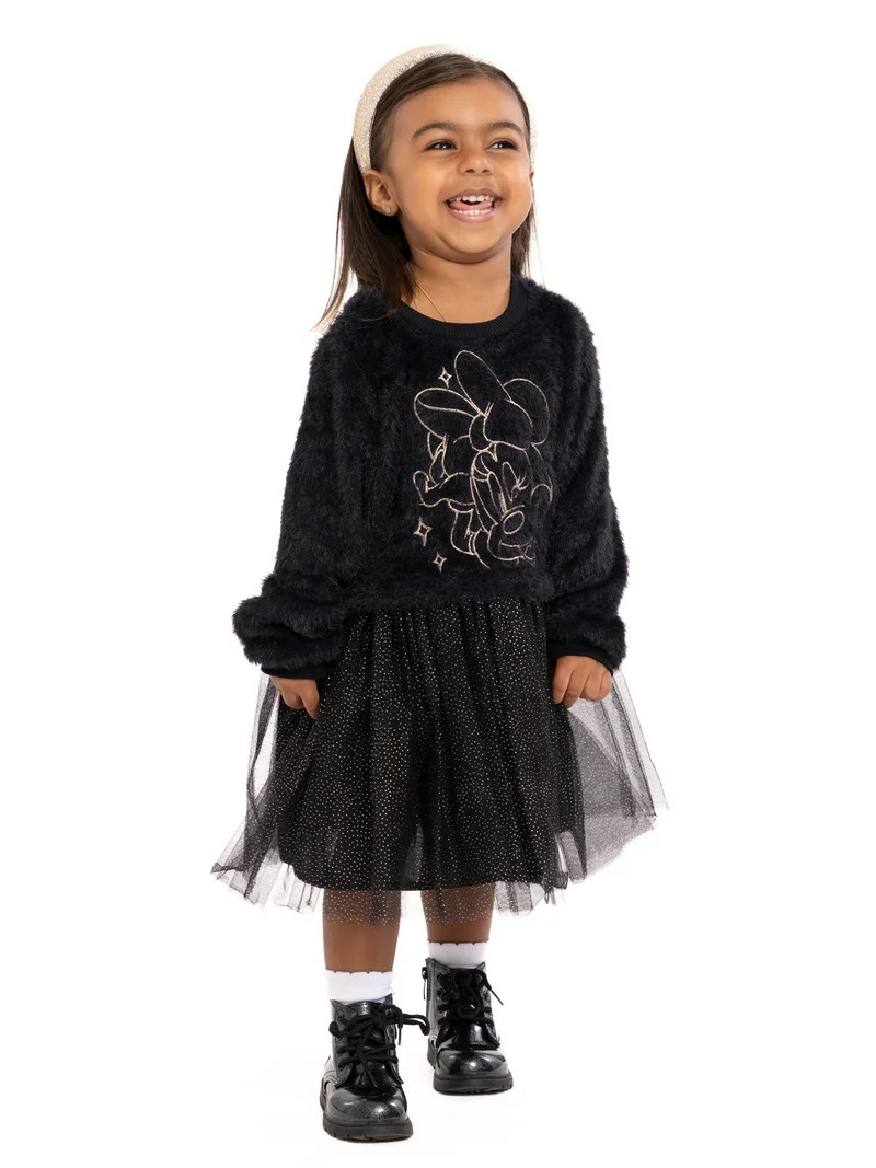 Minnie Mouse Toddler Girls Eyelash Knit Tutu Dress with Long Sleeves, Sizes 12M-5T | Walmart (US)