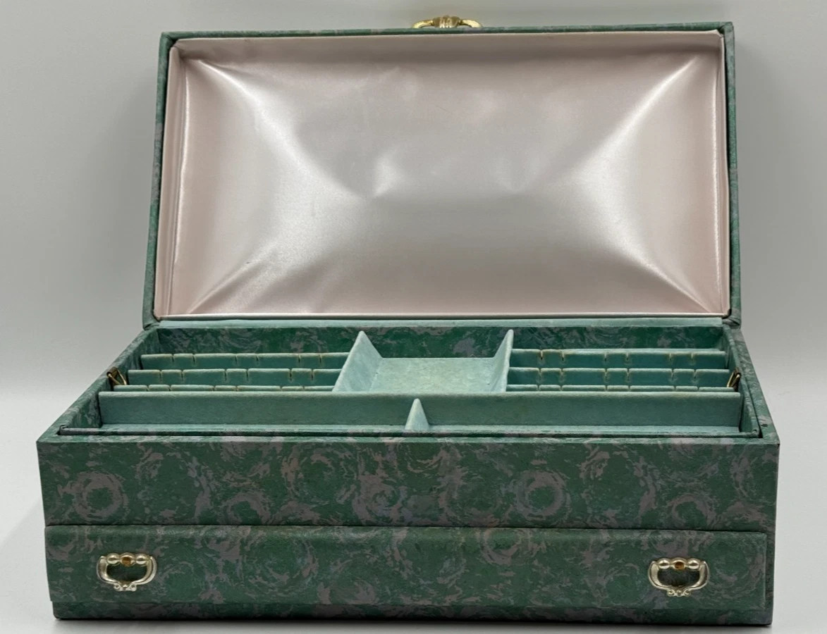 Vintage Lady Buxton Turquoise Color Multi-Tier Brocade Jewerly Box MCM - 14.25" | eBay US