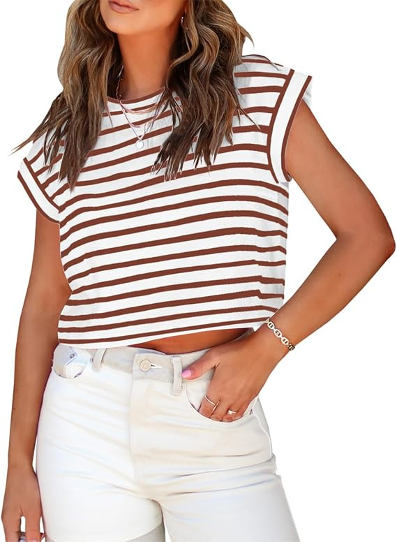 Tankaneo Womens Short Sleeve Cropped T-Shirts Summer Rolled Dolman Sleeve Crop Tops Casual Round ... | Amazon (US)