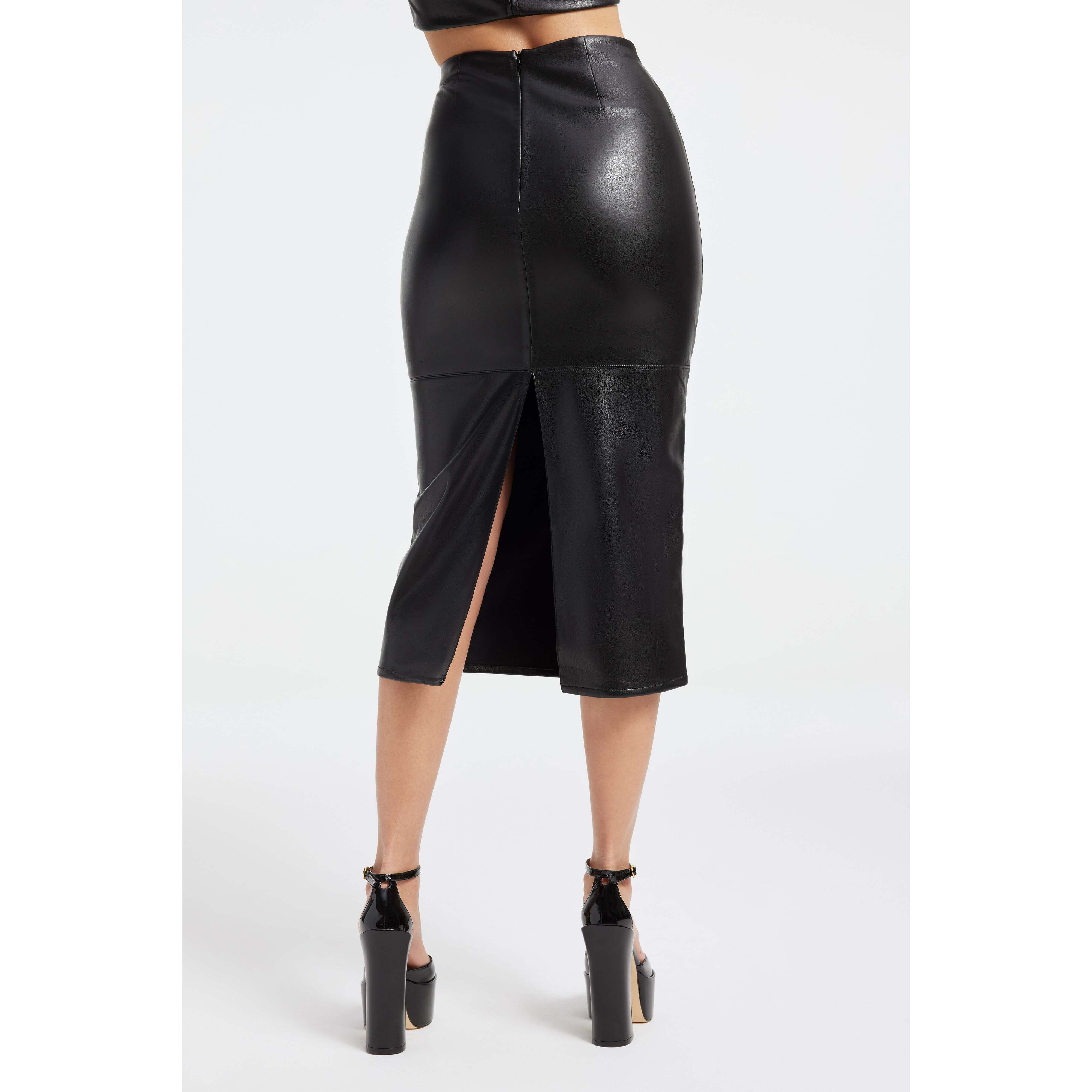 Women's Vegan Leather Midi Skirt | Black, Size 4 | Good American by KhloÃ© Kardashian | Good American