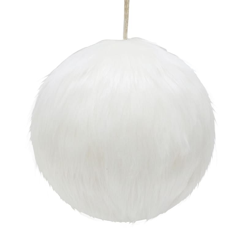 White Faux Fur Ball Ornament, 6" | At Home