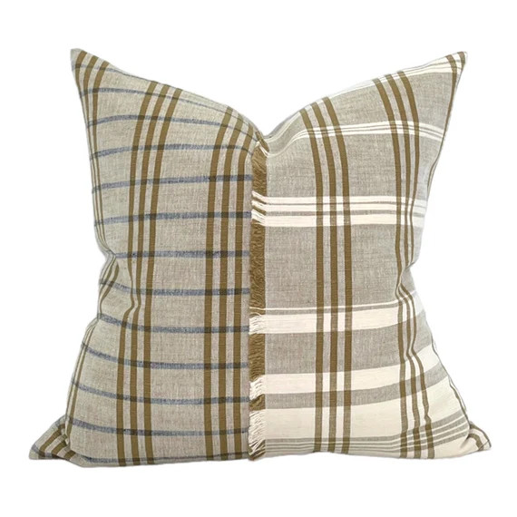 Designer Masaru in Golden Designer Pillow // Olive Green Plaid - Etsy | Etsy (US)