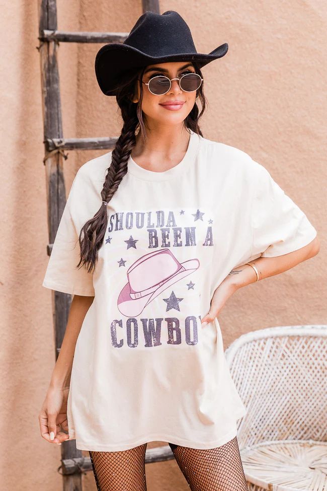 Shoulda been a cowboy Ivory Oversized Graphic Tee | Pink Lily