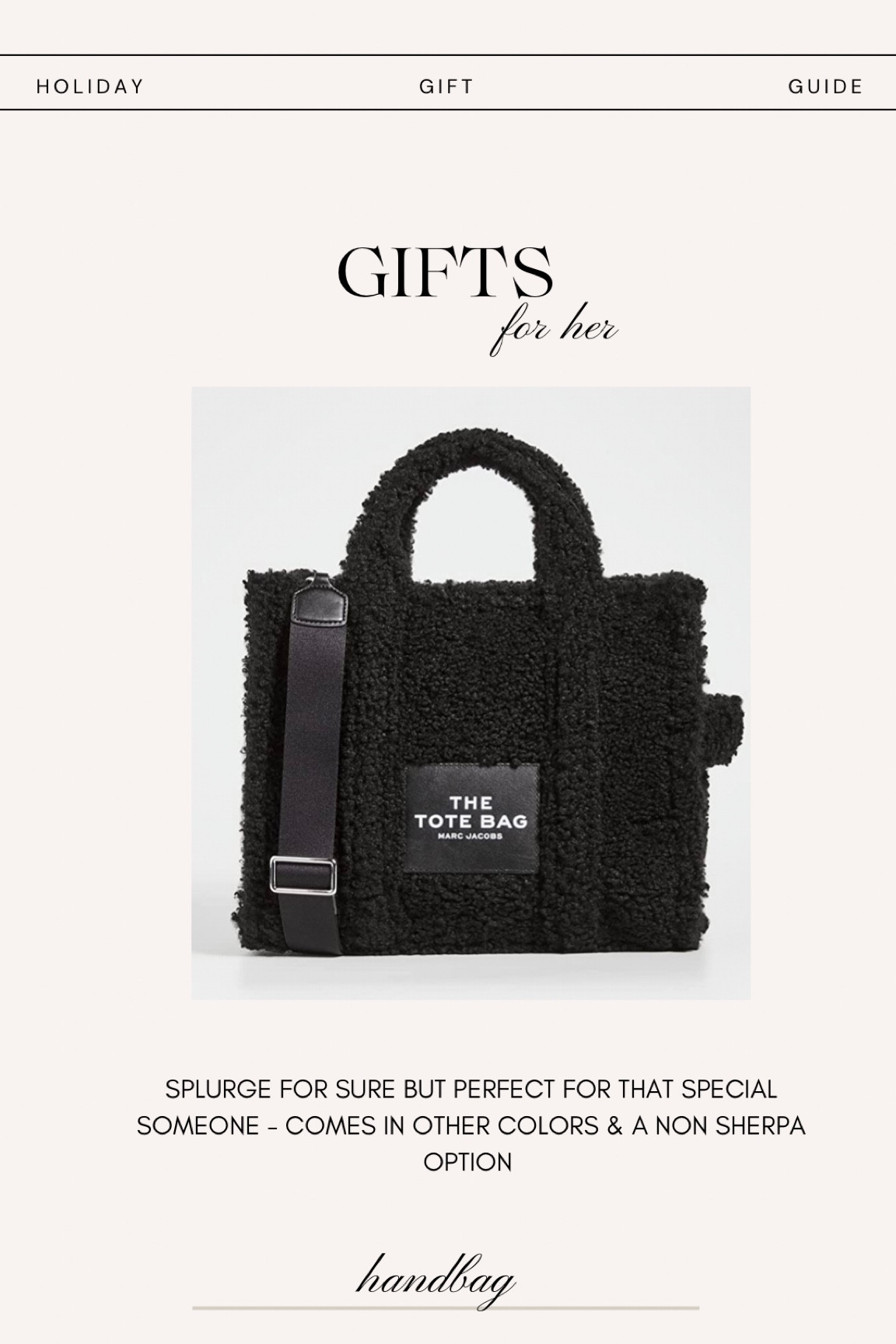 Gifts for her ❤️

The Tote Bag by Marc Jacobs is definitely a splurge but is worth it if you’re looking for that WOW gift for your special someone! 

This is for sure on my wish list. Comes in a few other colors & a non sherpa option. 

#LTKitbag #LTKGiftGuide #LTKHoliday