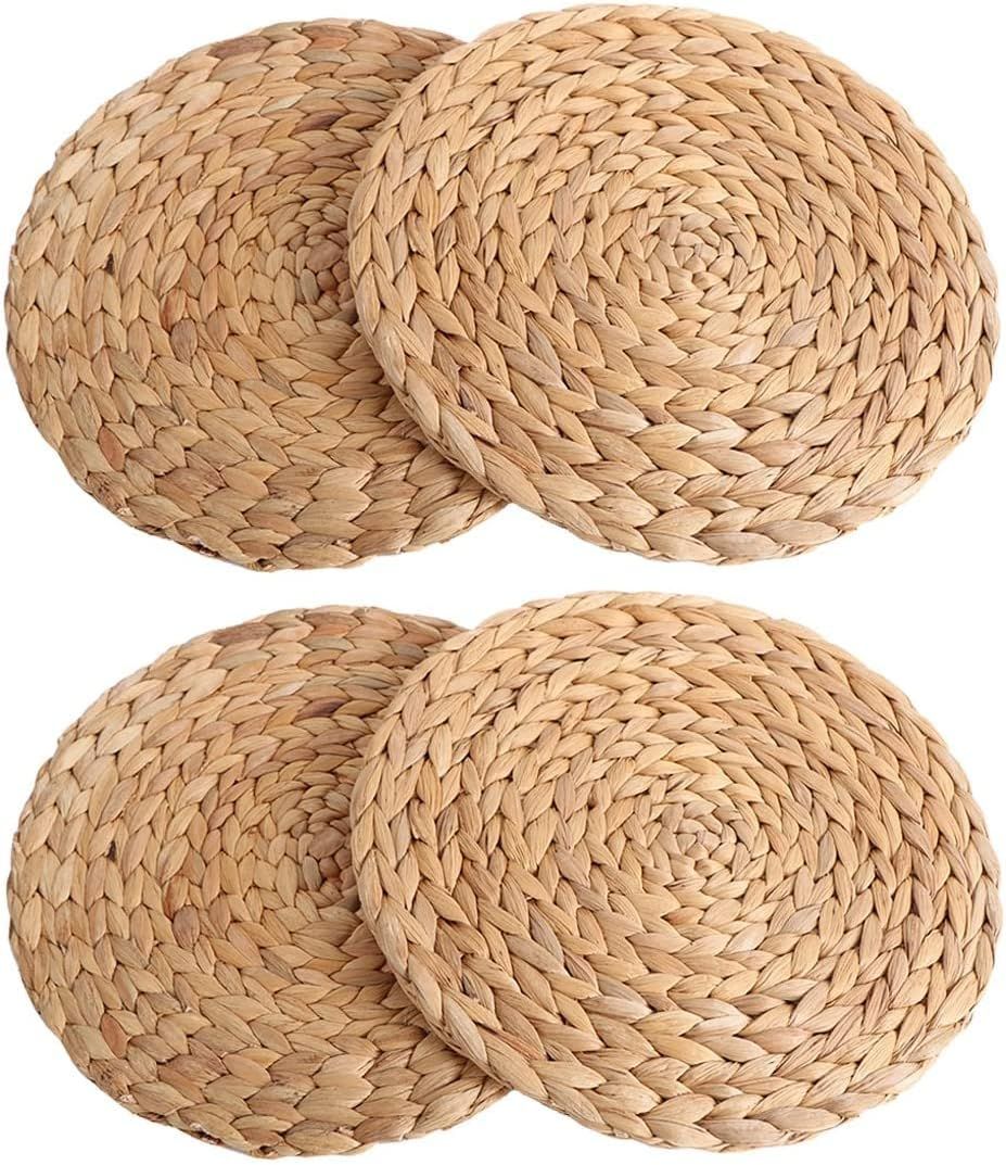 The Baldwin Barn Woven Placemats - Round Set of 4 Natural Water Hyacinth Braided Wicker Farmhouse... | Amazon (US)