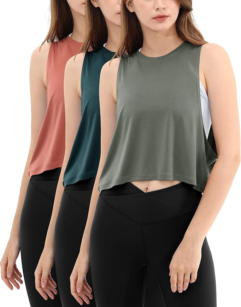 ODODOS 3-Pack Loose Tank Tops for Women Sleeveless Gym Athletic Workout Tops Yoga Shirts | Amazon (US)