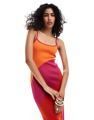 Mango knitted mixed stripe cami dress in red | ASOS | ASOS (Global)