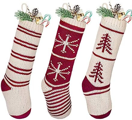 LimBridge Christmas Stockings, 3 Pack 20 inches Large Knit Knitted Classic Xmas Tree Snowflake St... | Amazon (US)