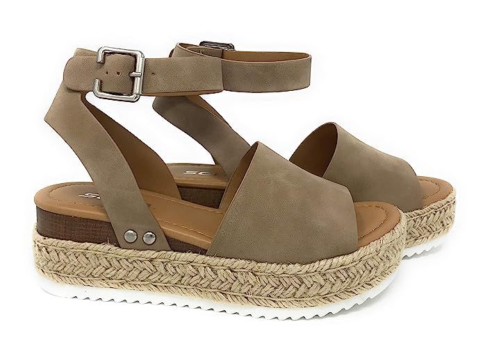 Womens Casual Espadrilles Trim Rubber Sole Flatform Studded Wedge Buckle Ankle Strap Open Toe San... | Amazon (US)