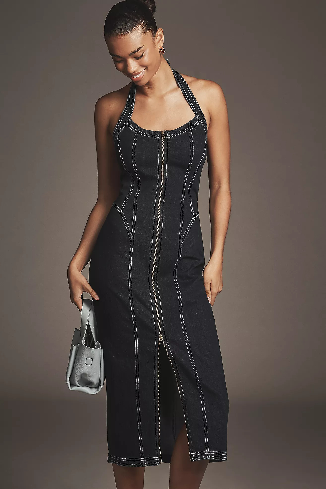 Pilcro Front-Zip Halter Denim Midi Dress | Anthropologie (US)