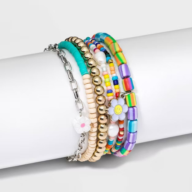 Flower and Mixed Beaded Bracelet Set 6pc - Wild Fable™ | Target