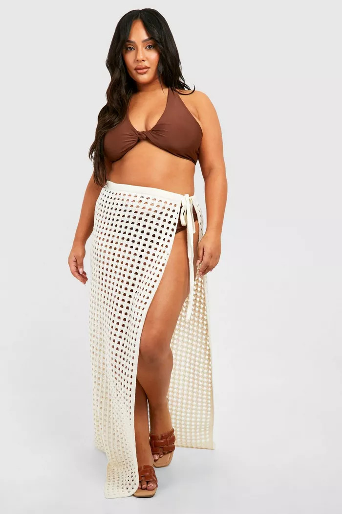 Plus Tie Side Crochet Maxi Skirt | boohoo (US & Canada)