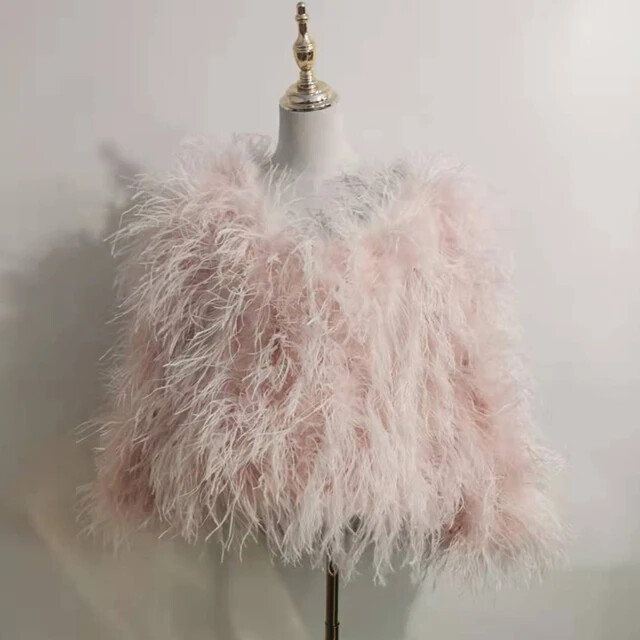 Ostrich Fur Fluffy Jacket Fuzzy Feather Furry Plush Coat Casual Nightclub Party | eBay US